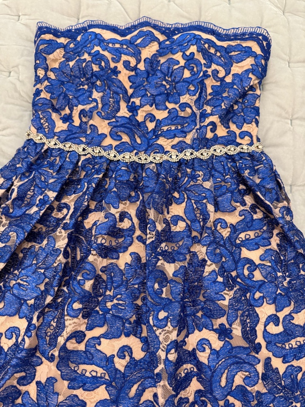 Jodi Kristopher Royal Blue Lace Dress with Nude Lining
